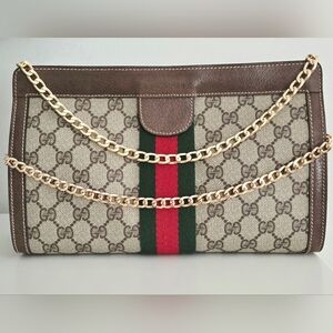 Authentic GUCCI GG Logo Vintage Clutch Crossbody Shoulder Bag